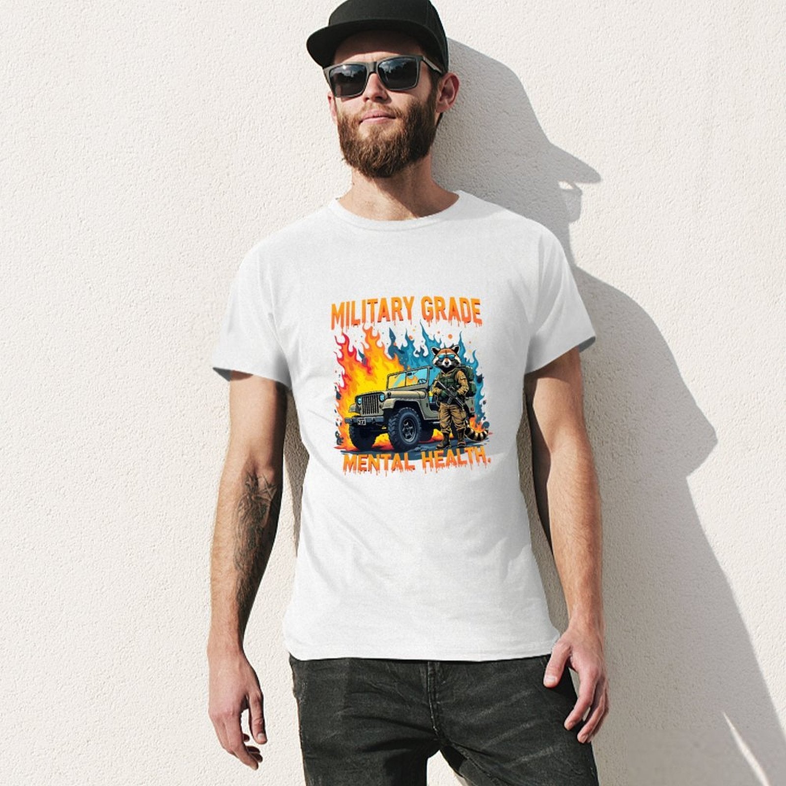 Inkmay Casual  Cotton T-shirt Military Grade Mental Health Artwork Design Unisex T-shirtFade-Proof SmoothWear T-Shirt