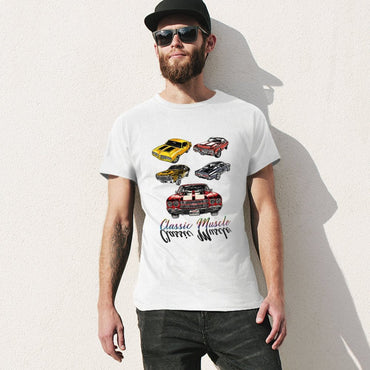 Inkmay Casual  Cotton T-shirt Classic Muscle Cars Pattern Prints Design Unisex T-shirtActiveWear Wrinkle-Free T-Shirt