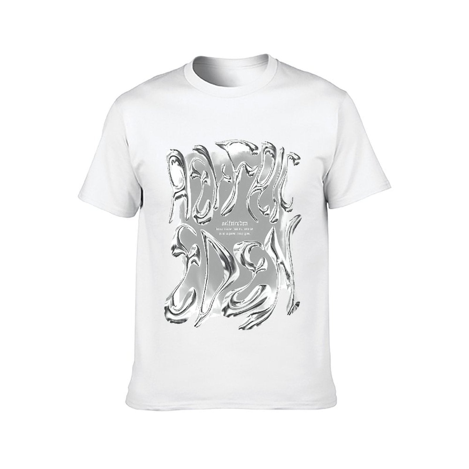 Inkmay Casual Cotton T-shirt Abstract Silver Flame Design Artwork Print Unisex T-shirtStreetStyle Batch-Printed T-Shirt