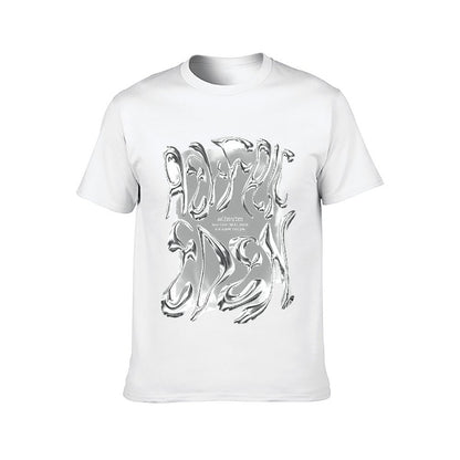 Inkmay Casual Cotton T-shirt Abstract Silver Flame Design Artwork Print Unisex T-shirtStreetStyle Batch-Printed T-Shirt