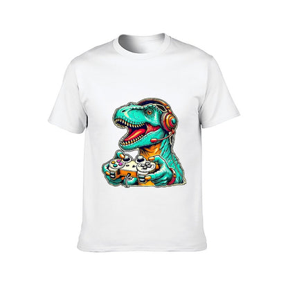 Inkmay Casual Cotton T-shirt Gaming Dinosaur With Headphones And Unisex T-shirtClassic Easy-Care T-Shirt