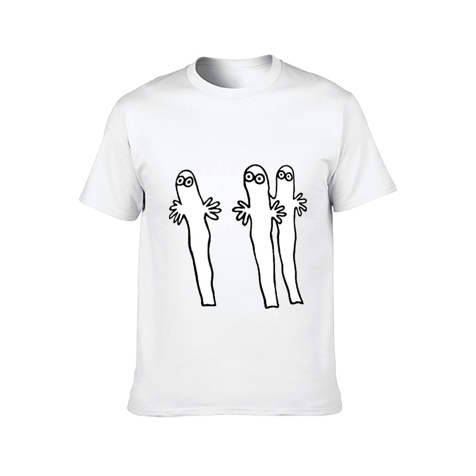 Inkmay Casual Cotton T-shirt Three Cartoon Characters With Hands Raised Unisex T-shirtSleek Outdoor T-Shirt