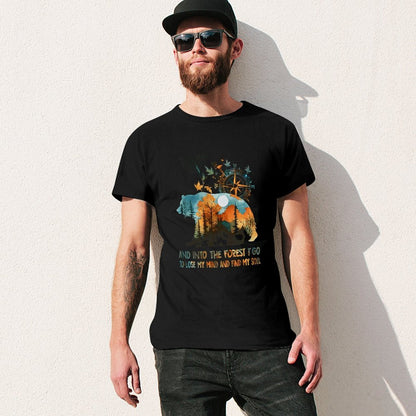 Inkmay Casual  Cotton T-shirt Bear Forest Compass Nature Artwork Design Unisex T-shirtTimelessStyle Long Lasting T-Shirt