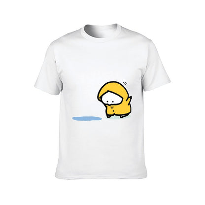 Inkmay Casual Cotton T-shirt Yellow Duck Wearing Raincoat On Black Unisex T-shirtRegular Pure T-Shirt