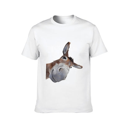 Inkmay Casual Cotton T-shirt Brown And White Donkey Head Print Unisex T-shirt