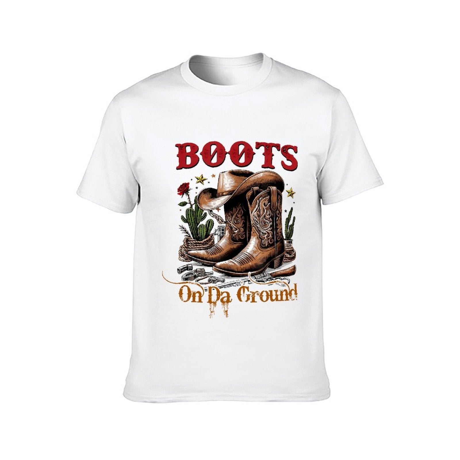 Inkmay Casual  Cotton T-shirt Brown Cowboy Boots With Floral Design Unisex T-shirtVibrant Colors Reliable T-Shirt