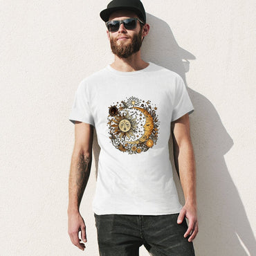 Inkmay Casual  Cotton T-shirt Celestial Sun Moon Stars Art Print Unisex T-shirt