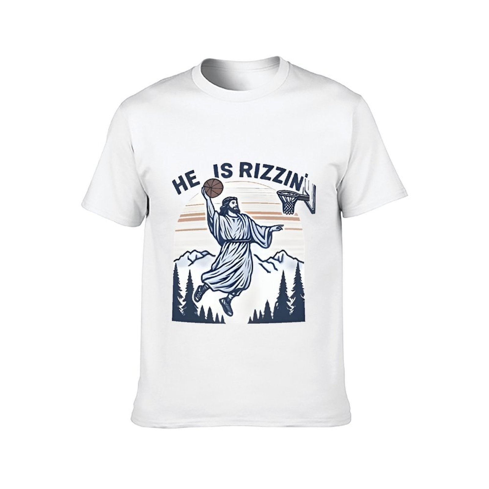 Inkmay Casual  Cotton T-shirt Jesus Playing Basketball In Mountain Scene Unisex T-shirtColorfast Neat T-Shirt