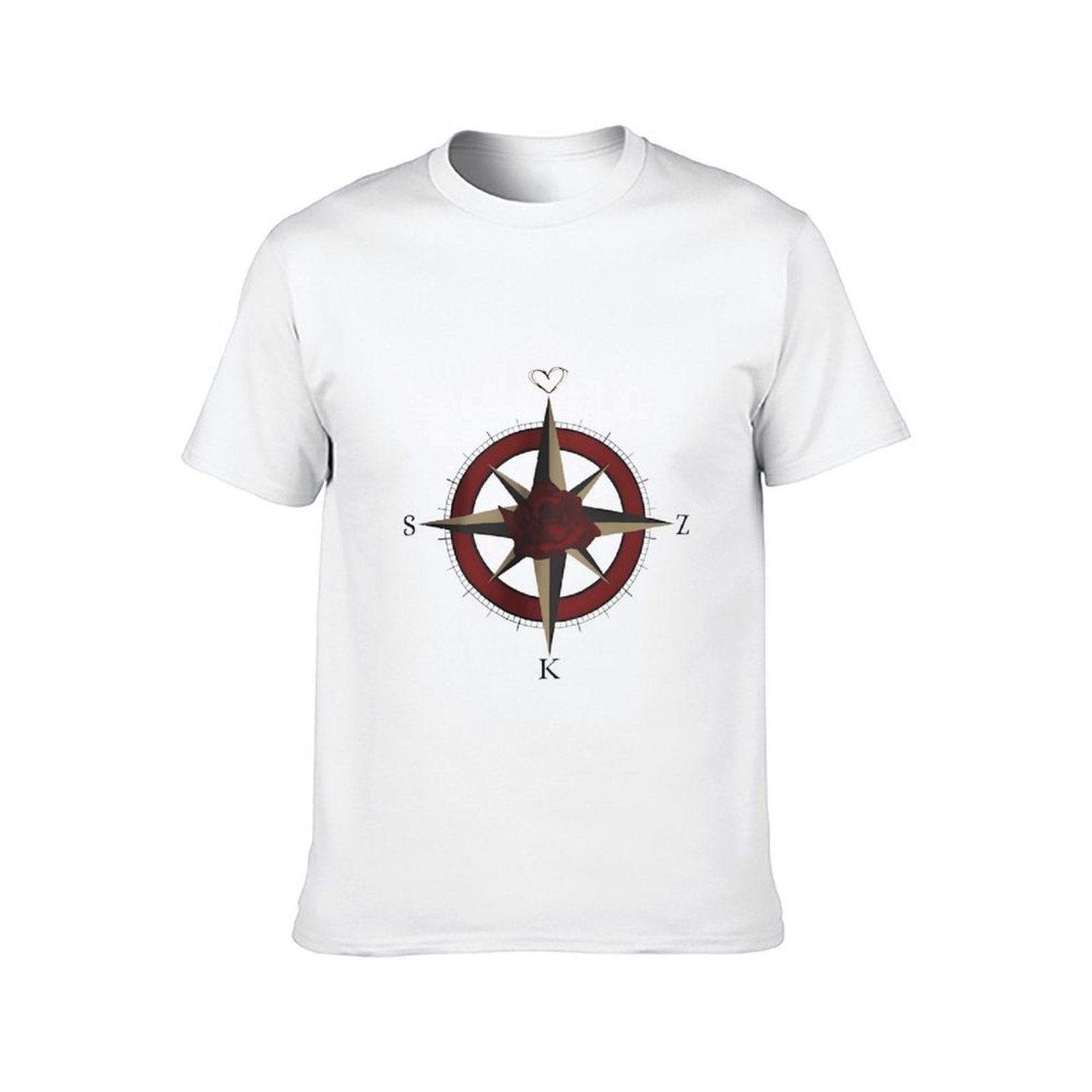 Inkmay Casual  Cotton T-shirt Compass Rose Design With Heart Elements Unisex T-shirtUnisex Crewneck T-Shirt