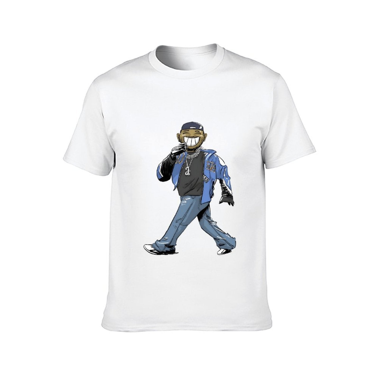Inkmay Casual Cotton T-shirt Cartoon Character Wearing Blue Jacket Pants Unisex T-shirtBreathable TrueFit T-Shirt