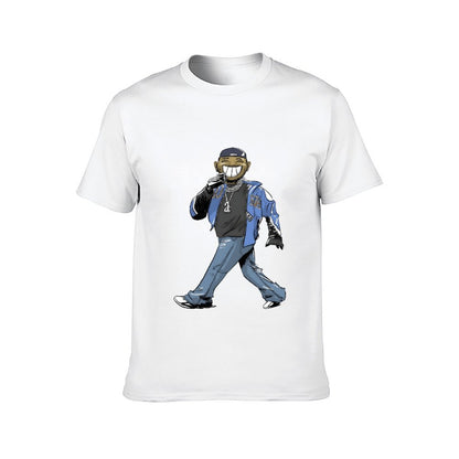 Inkmay Casual Cotton T-shirt Cartoon Character Wearing Blue Jacket Pants Unisex T-shirtBreathable TrueFit T-Shirt