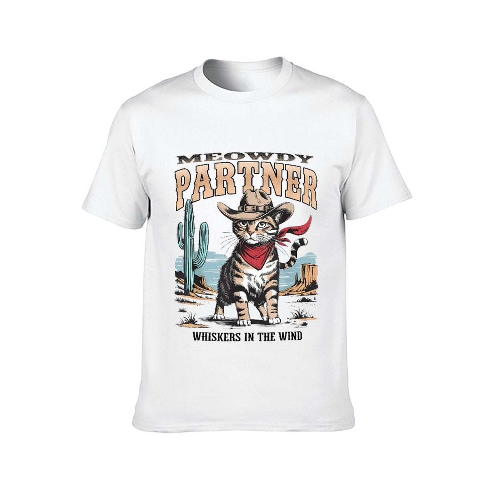 Inkmay Casual Cotton T-shirt Cat Wears Cowboy Hat And Bandana Unisex T-shirtCrew Neck SoftTouch T-Shirt
