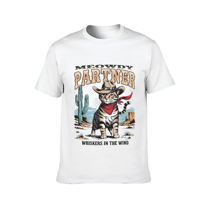 Inkmay Casual Cotton T-shirt Cat Wears Cowboy Hat And Bandana Unisex T-shirtCrew Neck SoftTouch T-Shirt