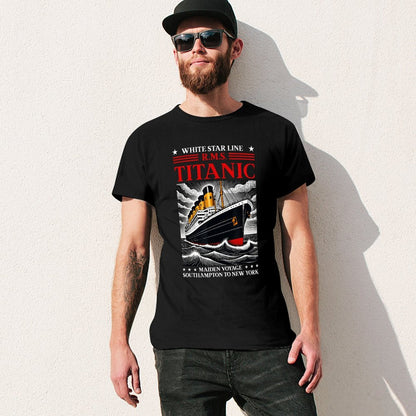 Inkmay Casual  Cotton T-shirt Titanic Ocean Liner Art Print Unisex T-shirtRetro SimpleFit T-Shirt