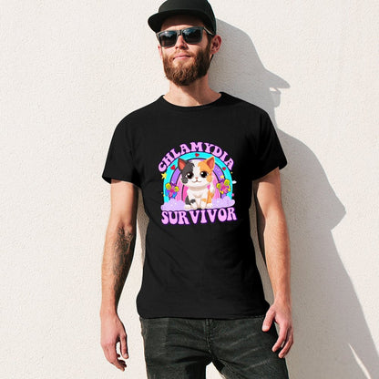 Inkmay Casual  Cotton T-shirt Chlamydia Survivor Cat With Butterflies Design Unisex T-shirtEdition Refined T-Shirt