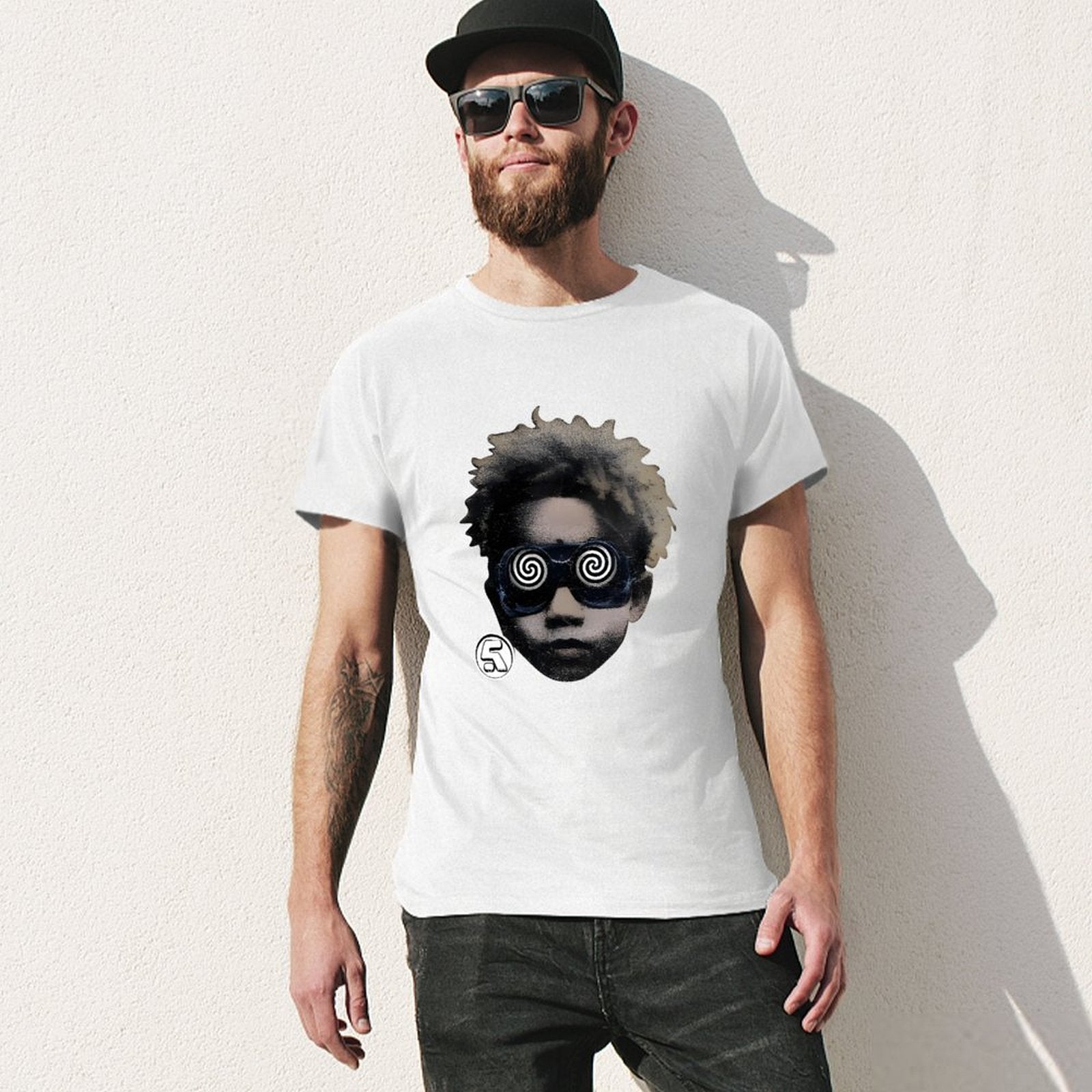 Inkmay Casual  Cotton T-shirt Stylish Artistic Face With Swirl Glasses Unisex T-shirtTrueFit Print-Ready T-Shirt