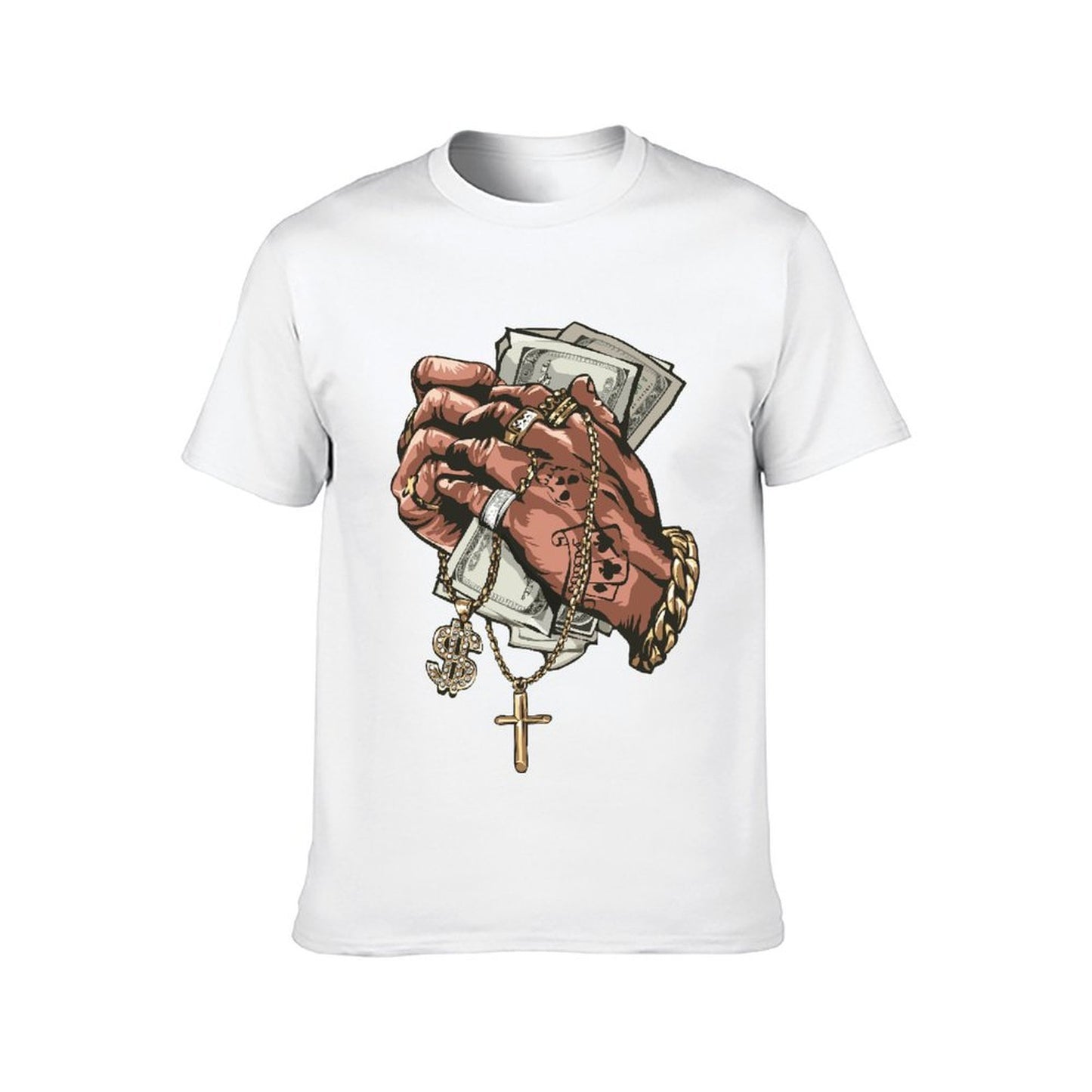 Inkmay Casual Cotton T-shirt Luxury Hands Holding Money And Jewelry Unisex T-shirtPremium Bold T-Shirt