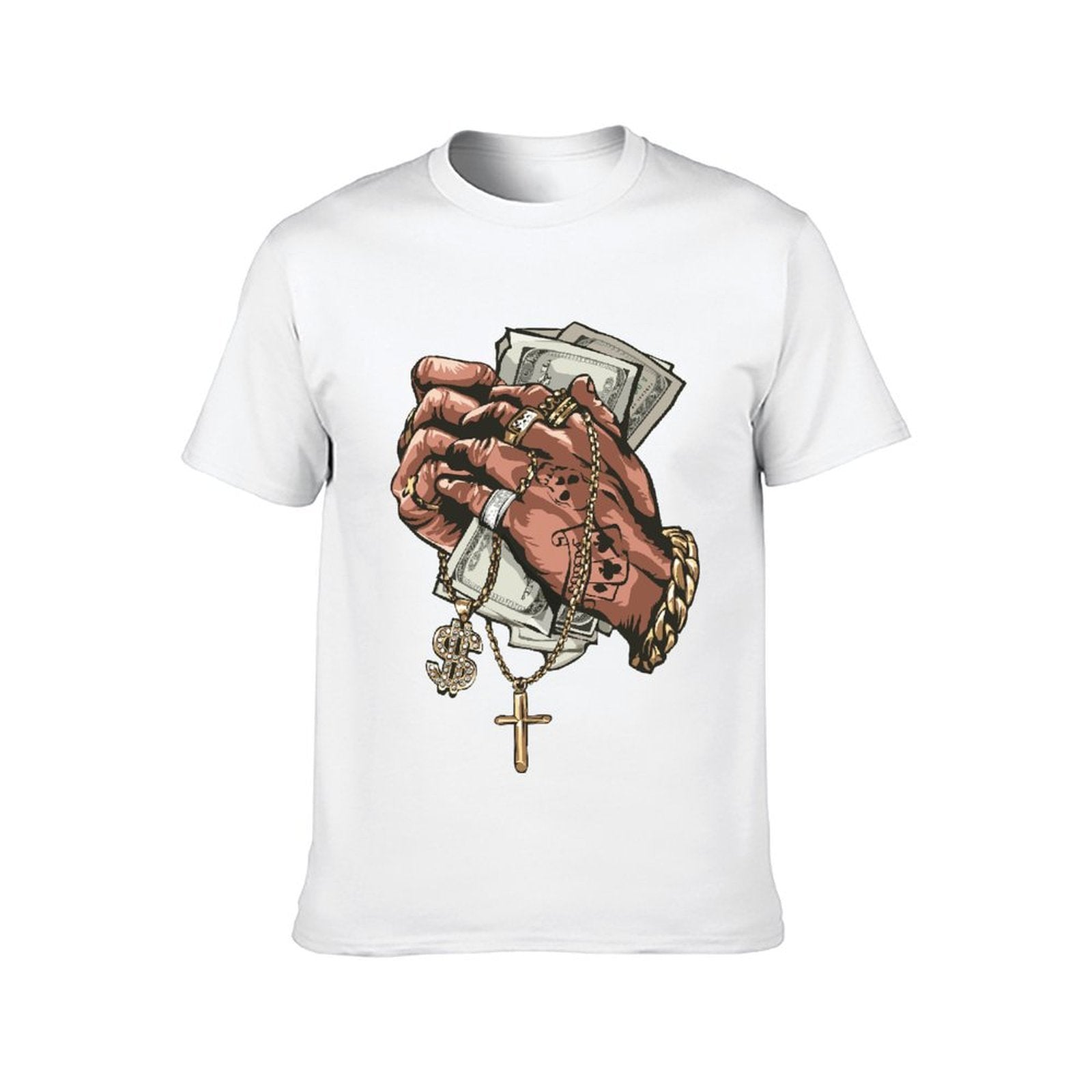 Inkmay Casual Cotton T-shirt Luxury Hands Holding Money And Jewelry Unisex T-shirtPremium Bold T-Shirt