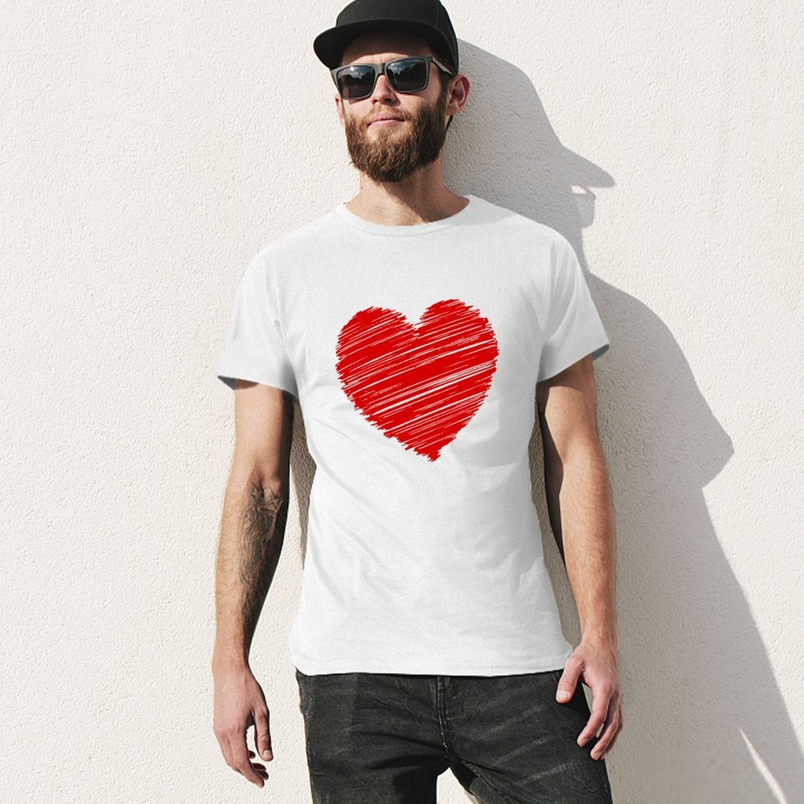 Inkmay Casual  Cotton T-shirt Solid Red Background With White Corner Unisex T-shirtWrinkle-Free Outdoor T-Shirt