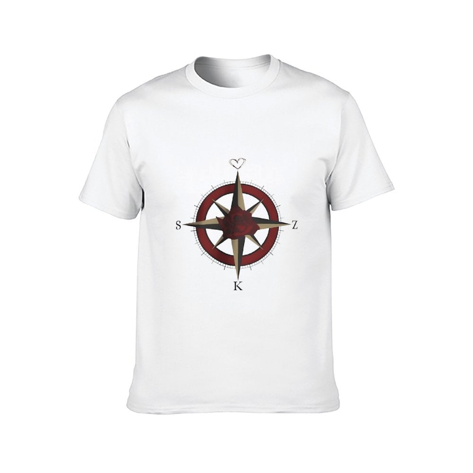Inkmay Casual  Cotton T-shirt Rose Compass Design With Heart Elements Unisex T-shirtFitted Natural T-Shirt