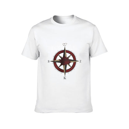 Inkmay Casual  Cotton T-shirt Rose Compass Design With Heart Elements Unisex T-shirtFitted Natural T-Shirt