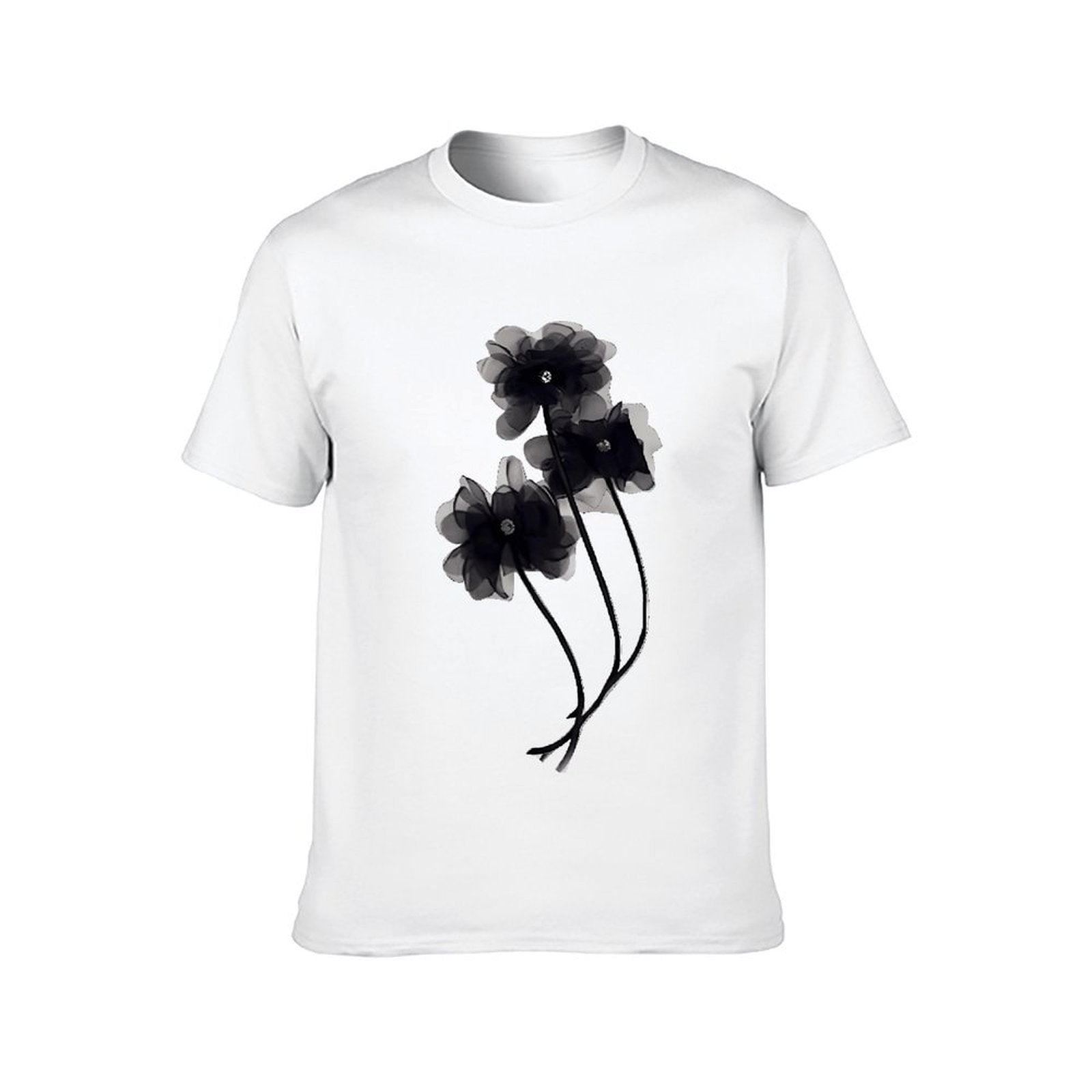 Inkmay Casual Cotton T-shirt Elegant Black And White Floral Design Unisex T-shirtRecycled Urban T-Shirt