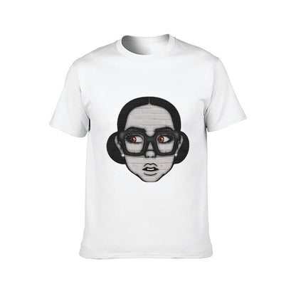 Inkmay Casual Cotton T-shirt Brick Wall Art With Glasses Eyes Unisex T-shirtOutdoor Promotional T-Shirt