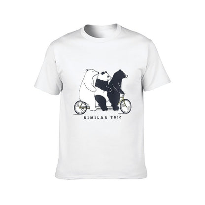 Inkmay Casual Cotton T-shirt Three Bears Riding A Bicycle Together Unisex T-shirtRecycled Midweight T-Shirt