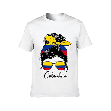 Inkmay Casual Cotton T-shirt Colombian Flag Pattern On Sunglasses Bandana Unisex T-shirtYearRound Performance T-Shirt