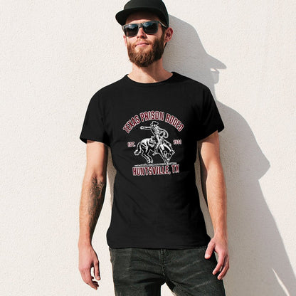 Inkmay Casual  Cotton T-shirt Texas Prison Rodeo Cowboy Riding Horse Unisex T-shirtNatural Pocket Tee T-Shirt