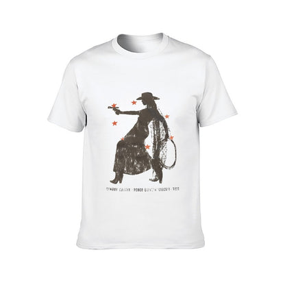 Inkmay Casual Cotton T-shirt Cowboy Silhouette With Orange Floral Accents Unisex T-shirtHeavyweight Fitted T-Shirt