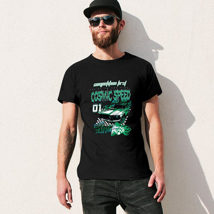 Inkmay Casual  Cotton T-shirt Cosmic Speed Car Racing Design Art Unisex T-shirtHeat-Transfer Comfort T-Shirt