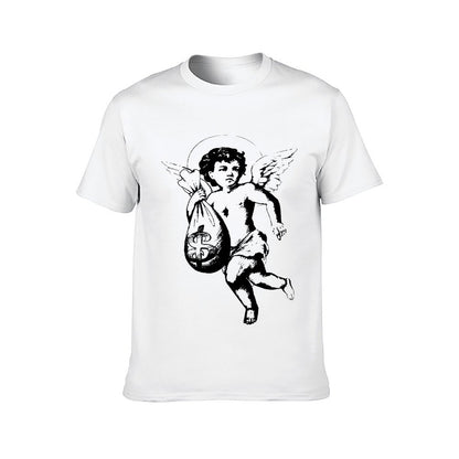 Inkmay Casual  Cotton T-shirt Sugar Skull With Roses And Mustache Unisex T-shirtSeamless Relaxed T-Shirt