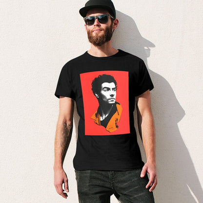 Inkmay Casual  Cotton T-shirt Bold Red Background With Black Portrait Unisex T-shirtYearRound EverydayComfort T-Shirt