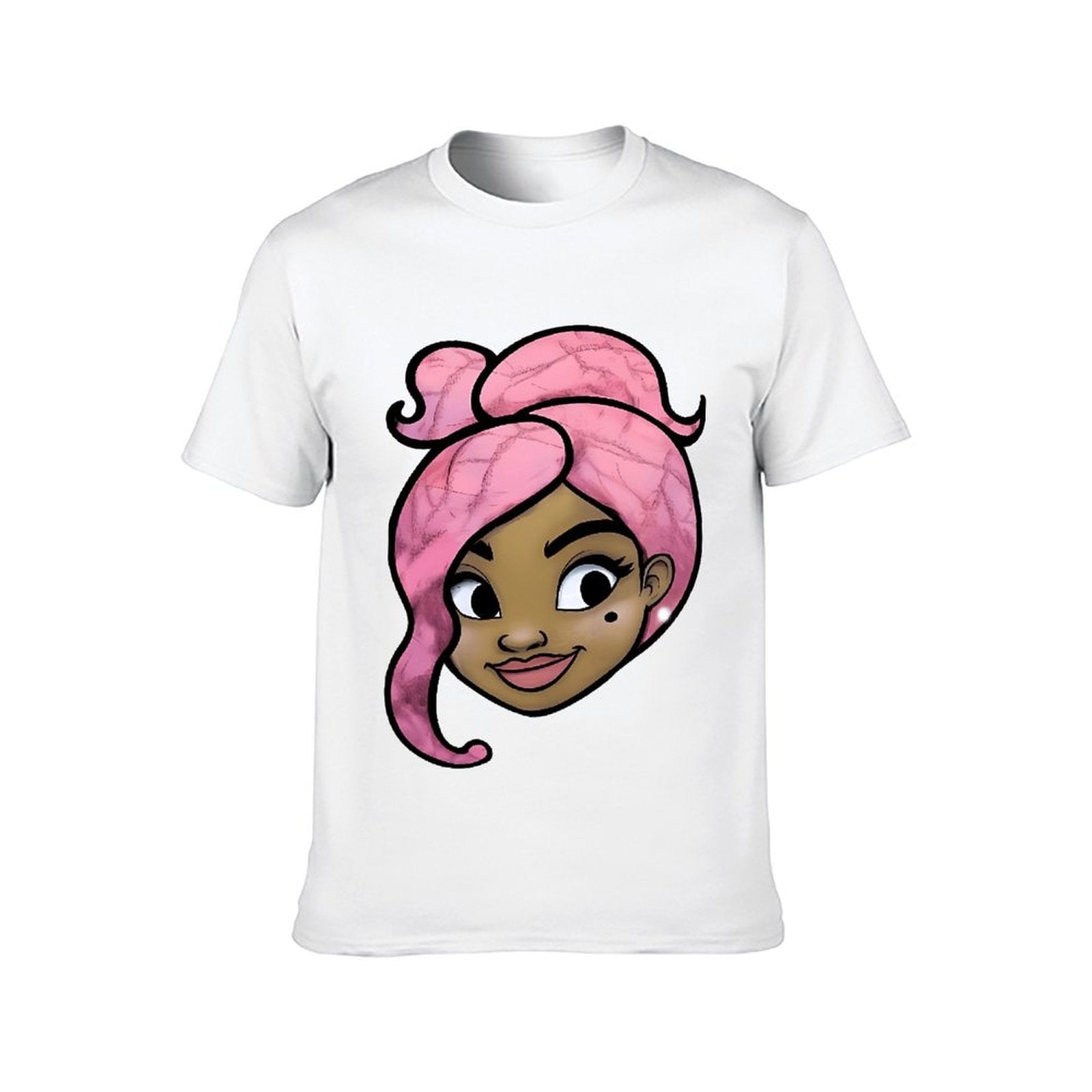 Inkmay Casual Cotton T-shirt Pink Hair With Swirls And Highlights Unisex T-shirtDaily ClassicSeries T-Shirt
