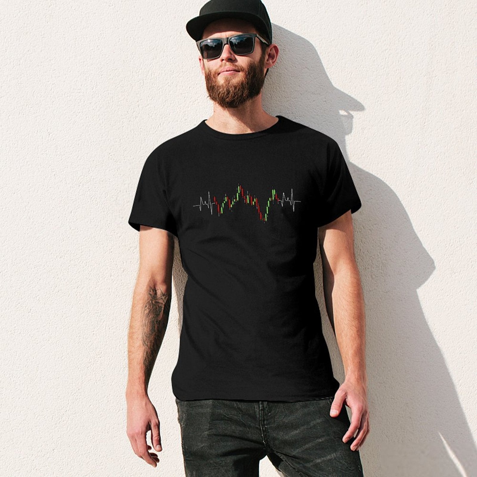 Inkmay Casual  Cotton T-shirt Candlestick Chart With Volatility Spikes Unisex T-shirtActiveWear Heat-Transfer T-Shirt