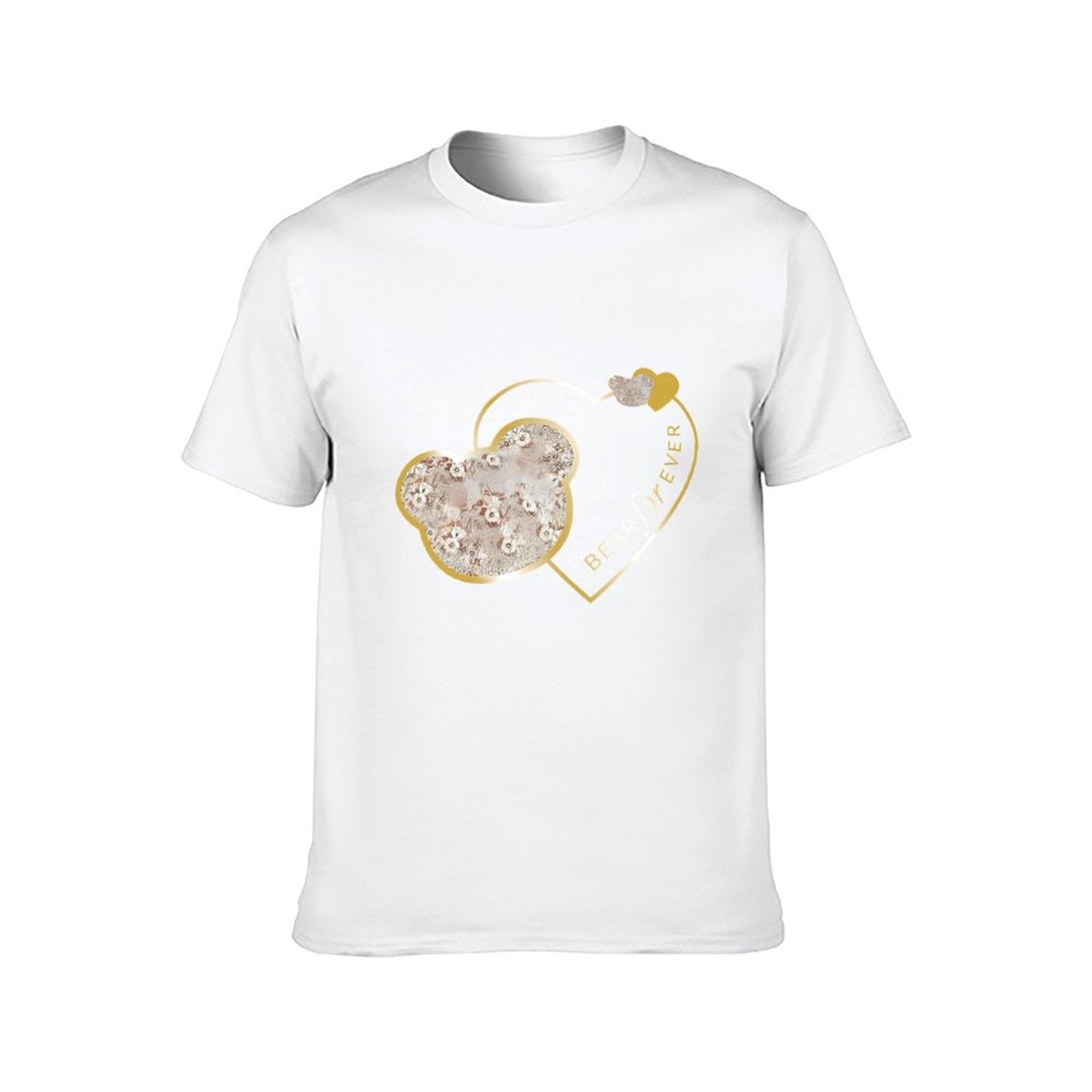 Inkmay Casual Cotton T-shirt Heart Shaped Floral Pattern With Gold Unisex T-shirtEverydaySeries Smooth Feel T-Shirt