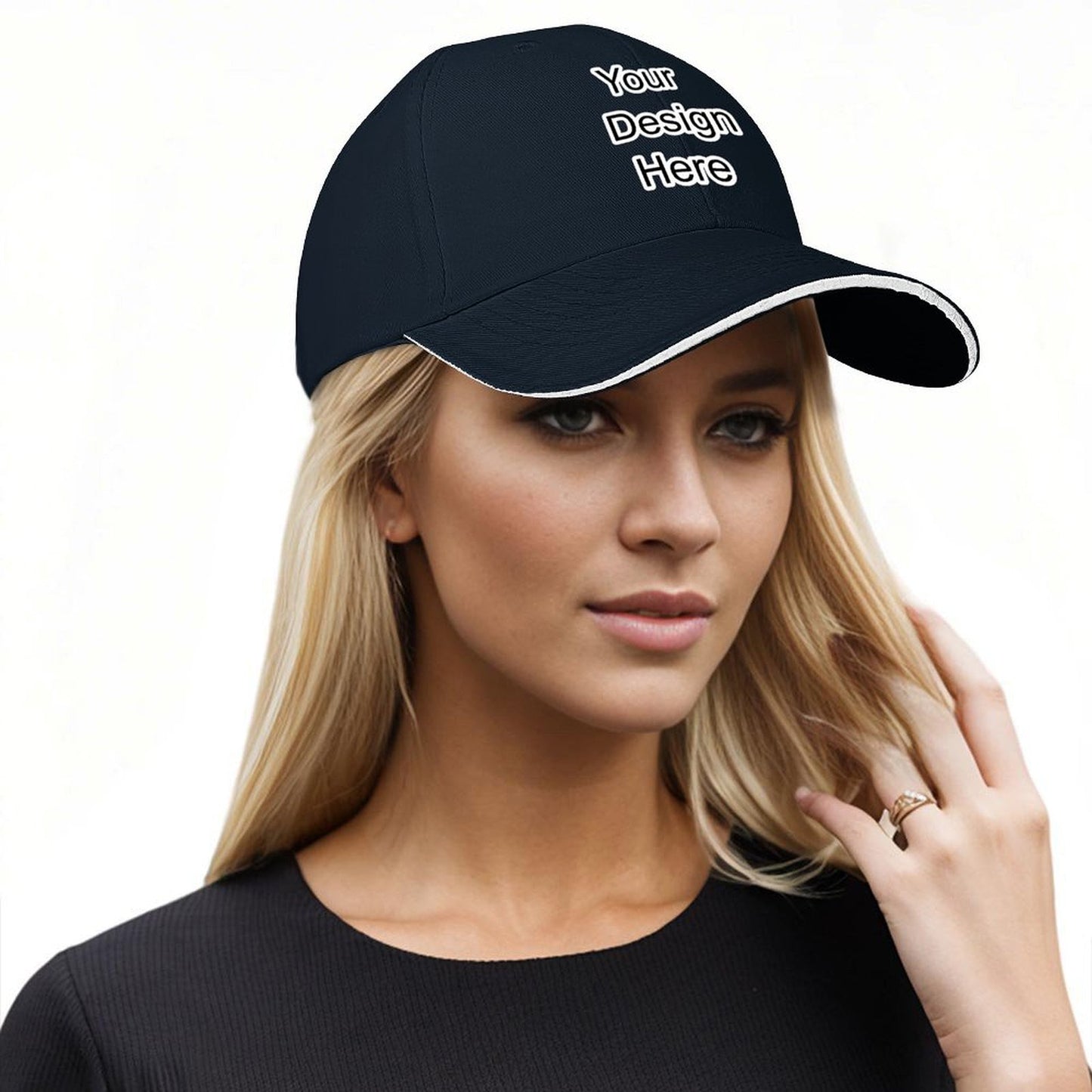 Custom dark navy blue sandwich baseball cap
