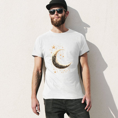 Inkmay Casual  Cotton T-shirt Elegant Crescent Moon With Stars Design Unisex T-shirtCasual ActiveStyle T-Shirt