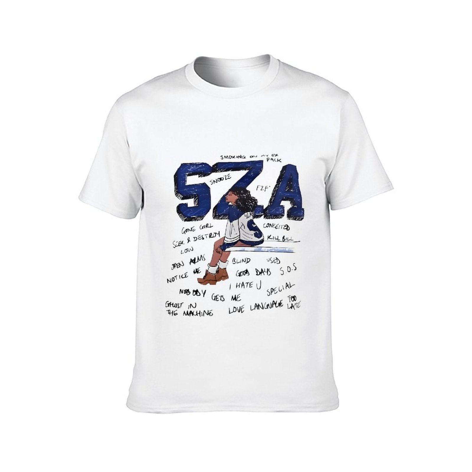 Inkmay Casual Cotton T-shirt Stylized Artwork Featuring Sza In Sports Unisex T-shirtCrewneck Weekend T-Shirt