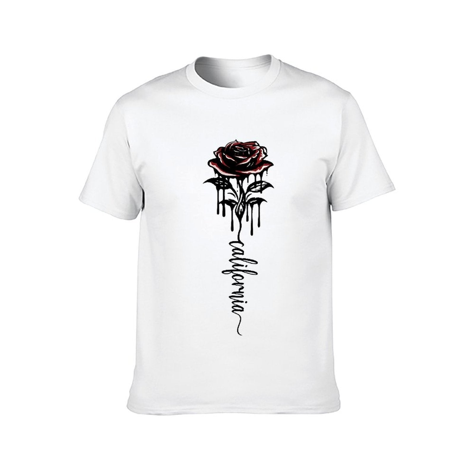 Inkmay Casual Cotton T-shirt Rose Pattern Print On Black Background Unisex T-shirtTimelessStyle ClassicFit T-Shirt