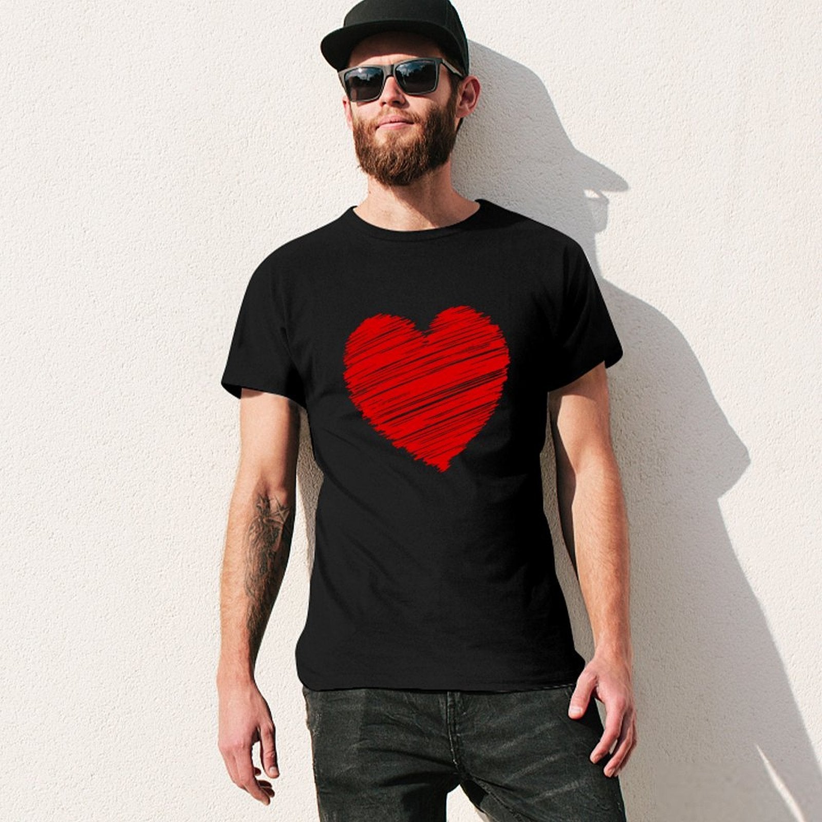 Inkmay Casual  Cotton T-shirt Solid Red Background With White Corner Unisex T-shirtWrinkle-Free Outdoor T-Shirt