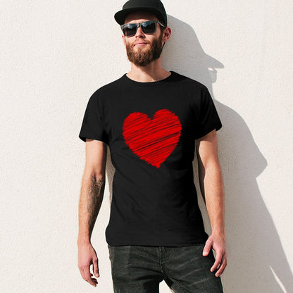 Inkmay Casual  Cotton T-shirt Solid Red Background With White Corner Unisex T-shirtWrinkle-Free Outdoor T-Shirt