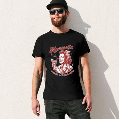 Inkmay Casual  Cotton T-shirt Retro Woman Holding Cocktail Glass Artwork Unisex T-shirtBasicSeries Heritage T-Shirt