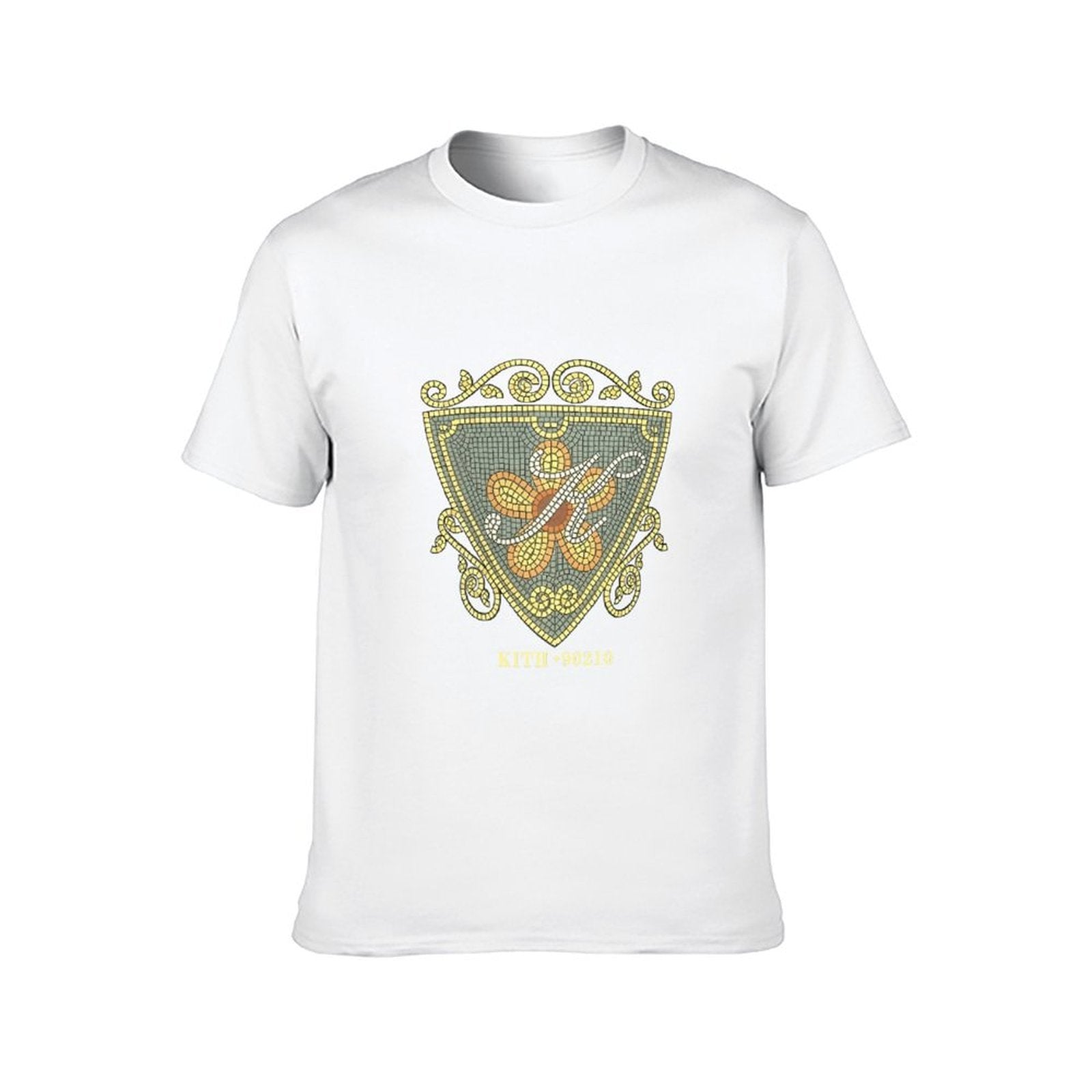 Inkmay Casual Cotton T-shirt Mosaic Shield Design With Floral Motifs Unisex T-shirtUltra Durable Premium T-Shirt