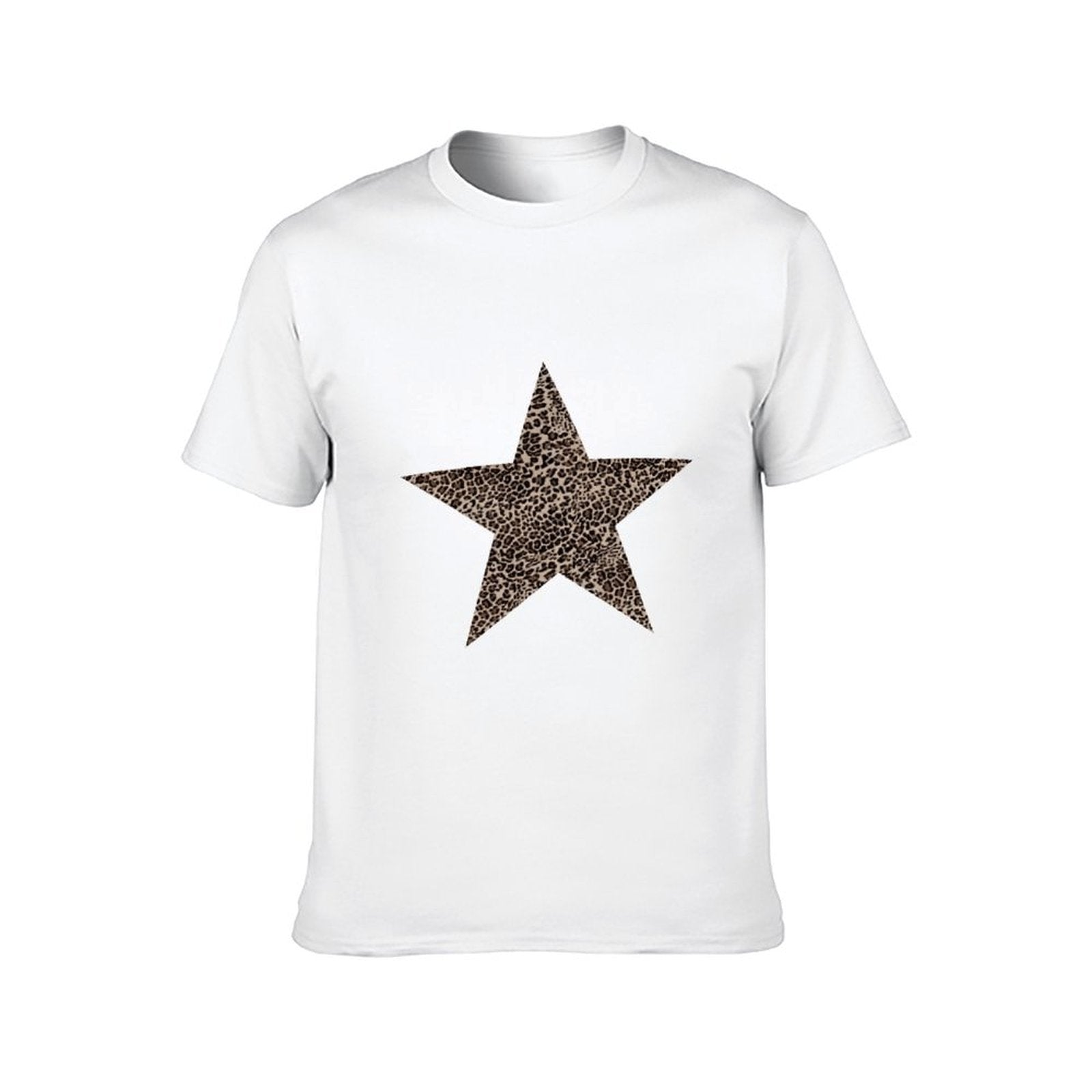 Inkmay Casual Cotton T-shirt Leopard Print Star On Striped Background Unisex T-shirtSmooth Feel Plain T-Shirt