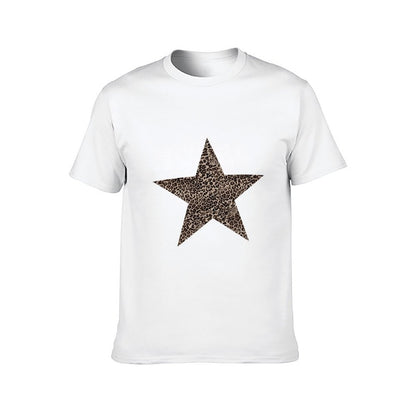 Inkmay Casual Cotton T-shirt Leopard Print Star On Striped Background Unisex T-shirtSmooth Feel Plain T-Shirt