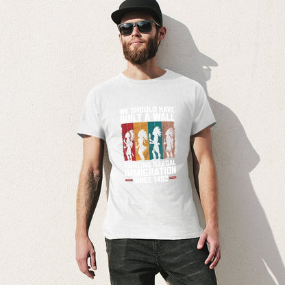 Inkmay Casual  Cotton T-shirt Mighty Wolf Stands Amidst Stormy Unisex T-shirt