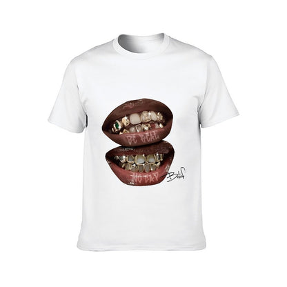 Inkmay Casual Cotton T-shirt Golden Teeth With Shiny Gems Embedded Unisex T-shirtLightweight Chill T-Shirt