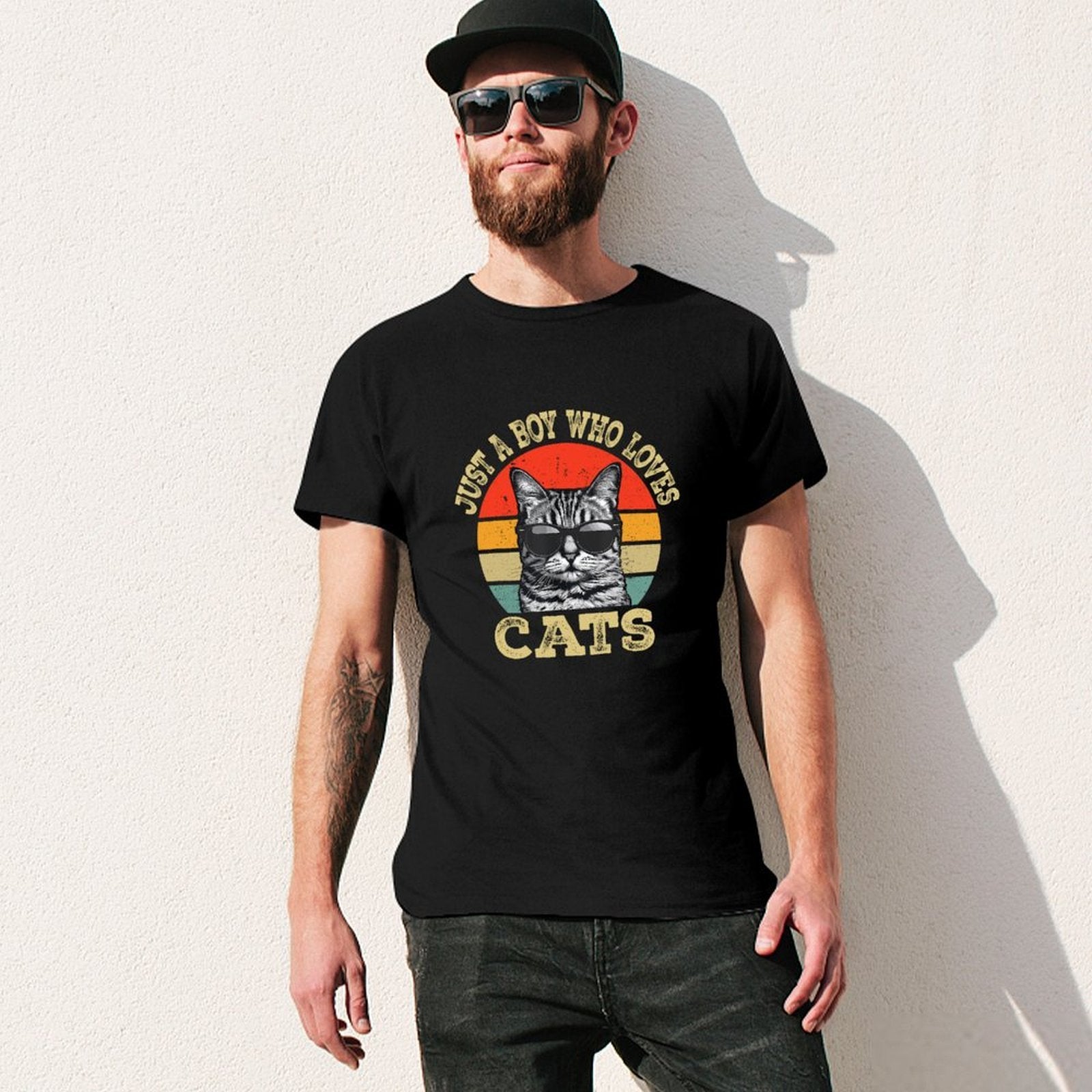 Inkmay Casual  Cotton T-shirt Cool Cat Wearing Sunglasses Art Print Unisex T-shirtEssentialFit Softstyle T-Shirt